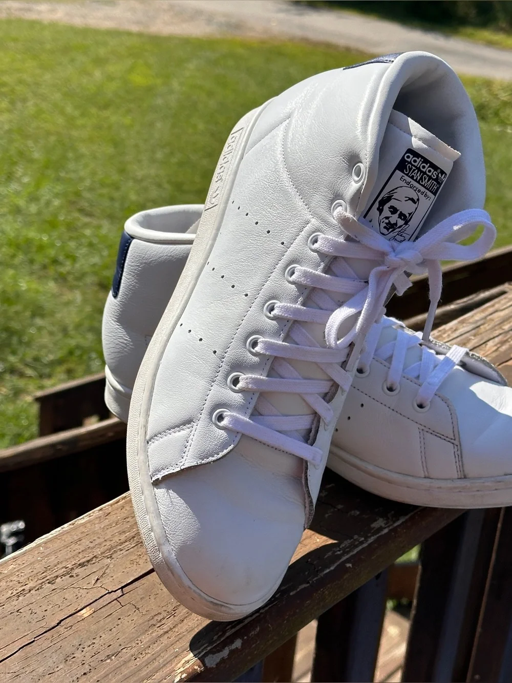 Adidas Stan Smith Mid Mens 11.5 White Navy Leather High Top Sneakers